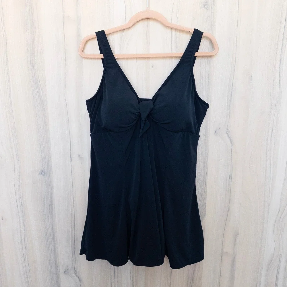 Slimshaper Womens Swim Dress 18 Black Modest Beach Minimal Tummy Control